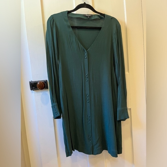 Madewell Womens Spruce Green Button Front Long Sleeve Novel shirt Mini Dress S - Picture 2 of 8